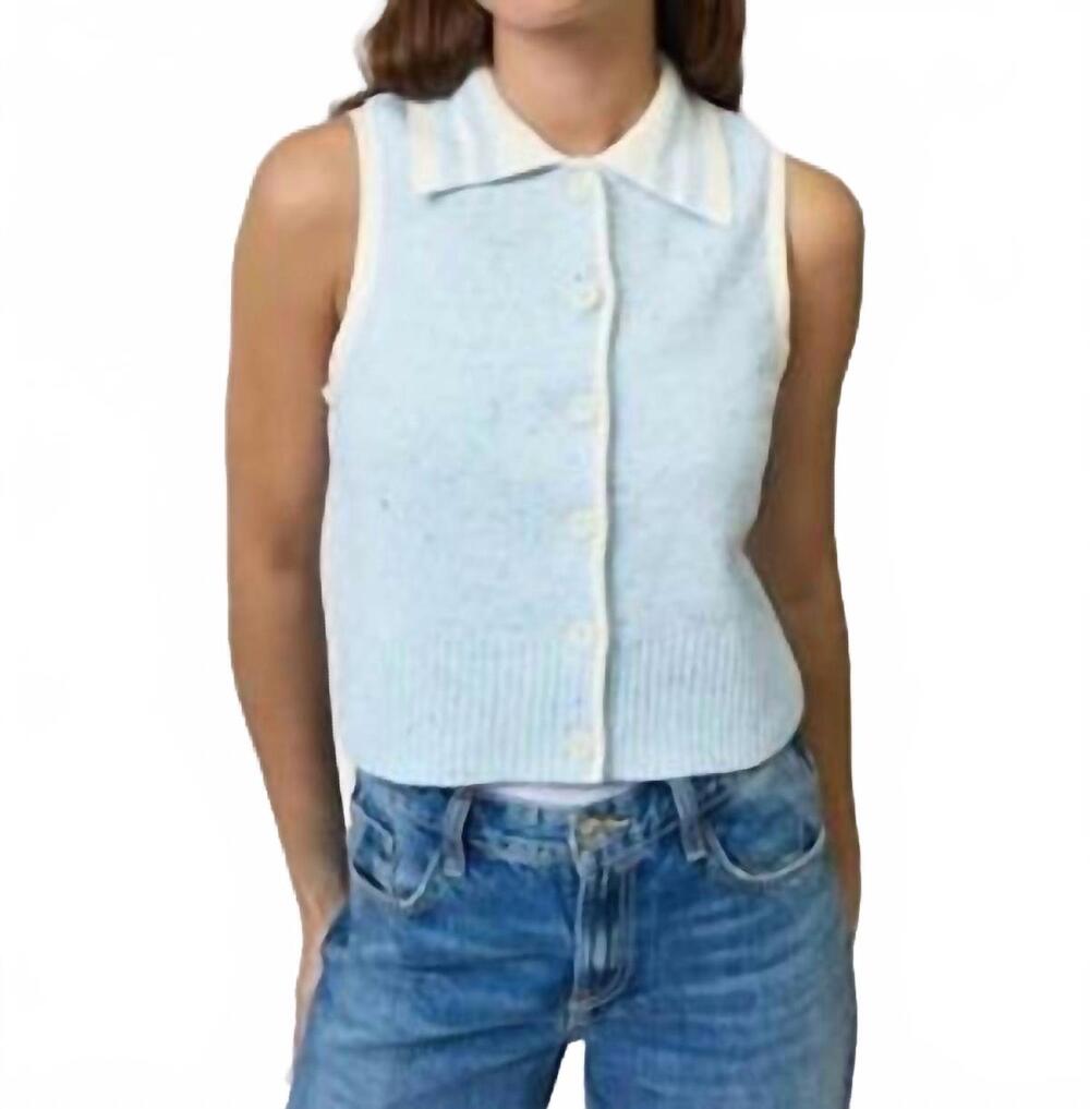 NEW CENTRAL PARK WEST celeste tweed yarn collard top in blue